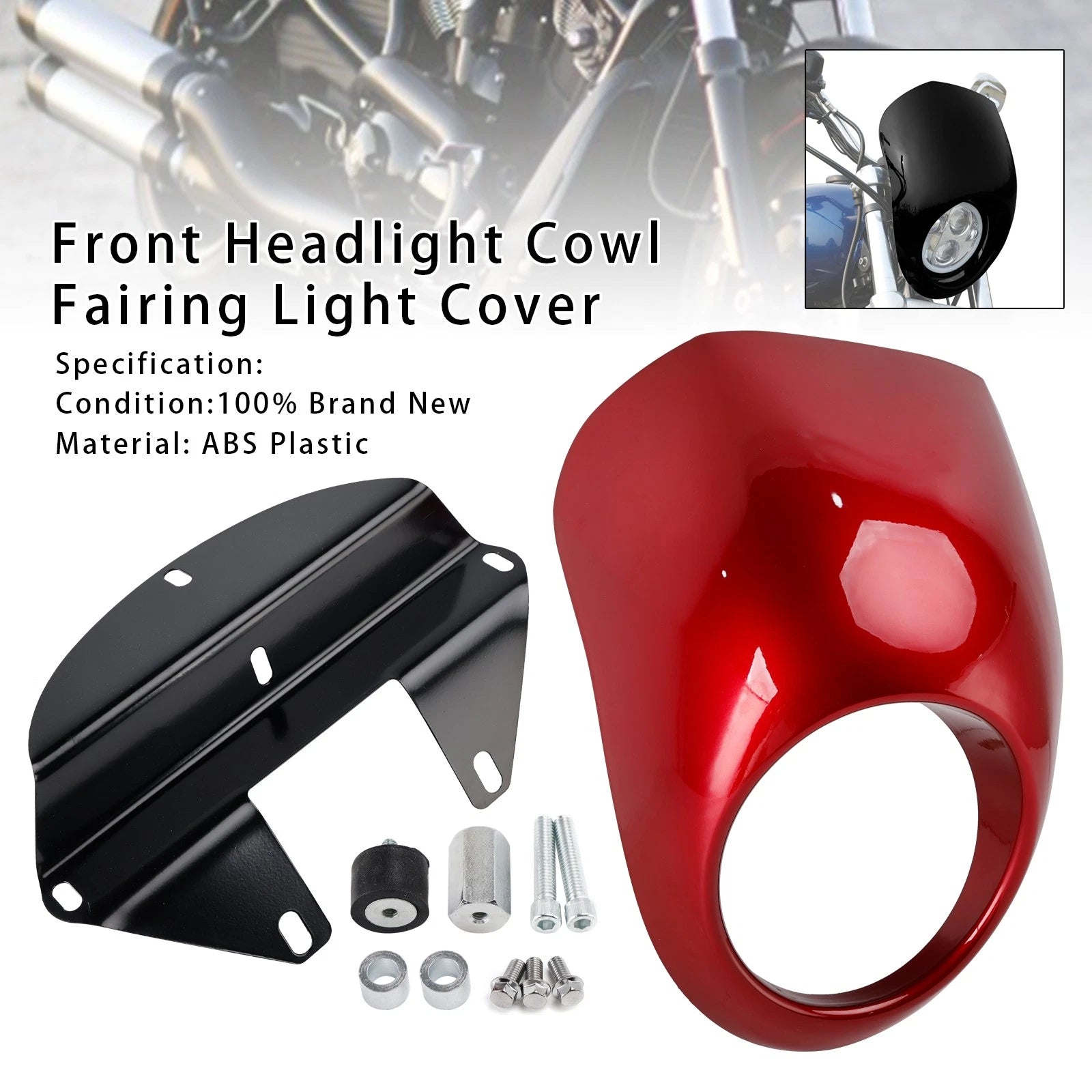 Headlight Fairing Light Cover for Harley Sportster Dyna XL 883 1200 (1973–up) Red