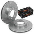 2 x Front Slotted Disc Rotors & Brake Pads for Toyota Prado KZJ95 1995-2002