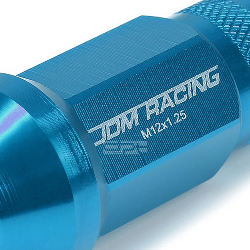 Set of 20 Open End M12x1.25 50mm Tall Sky Blue Aluminum Lug Nuts + Adapter