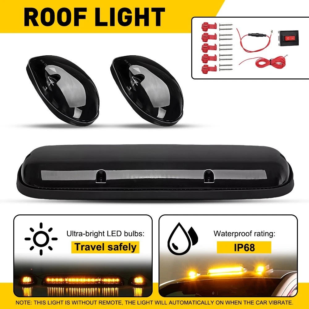 3pcs Smoked Lens Amber LED Cab Roof Marker for Chevrolet Silverado GMC (2002–2006)