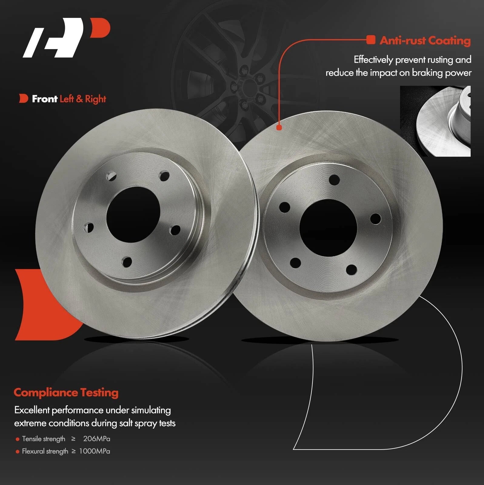 Front Disc Brake Rotors & Ceramic Pads for Nissan Sentra (2013-2017)