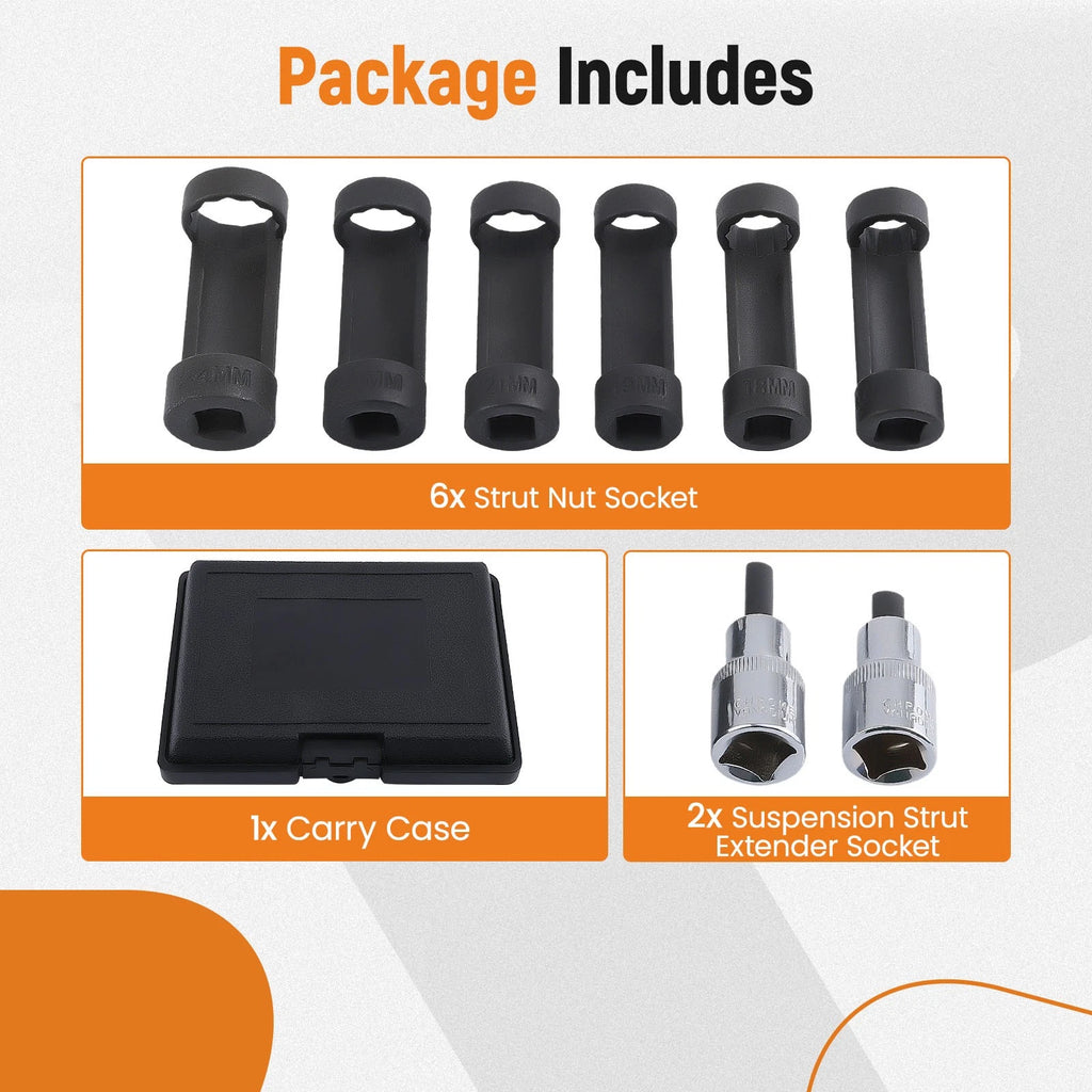 Strut Nut Socket Set (16mm, 18mm, 19mm, 21mm, 22mm, 24mm) for Vehicles