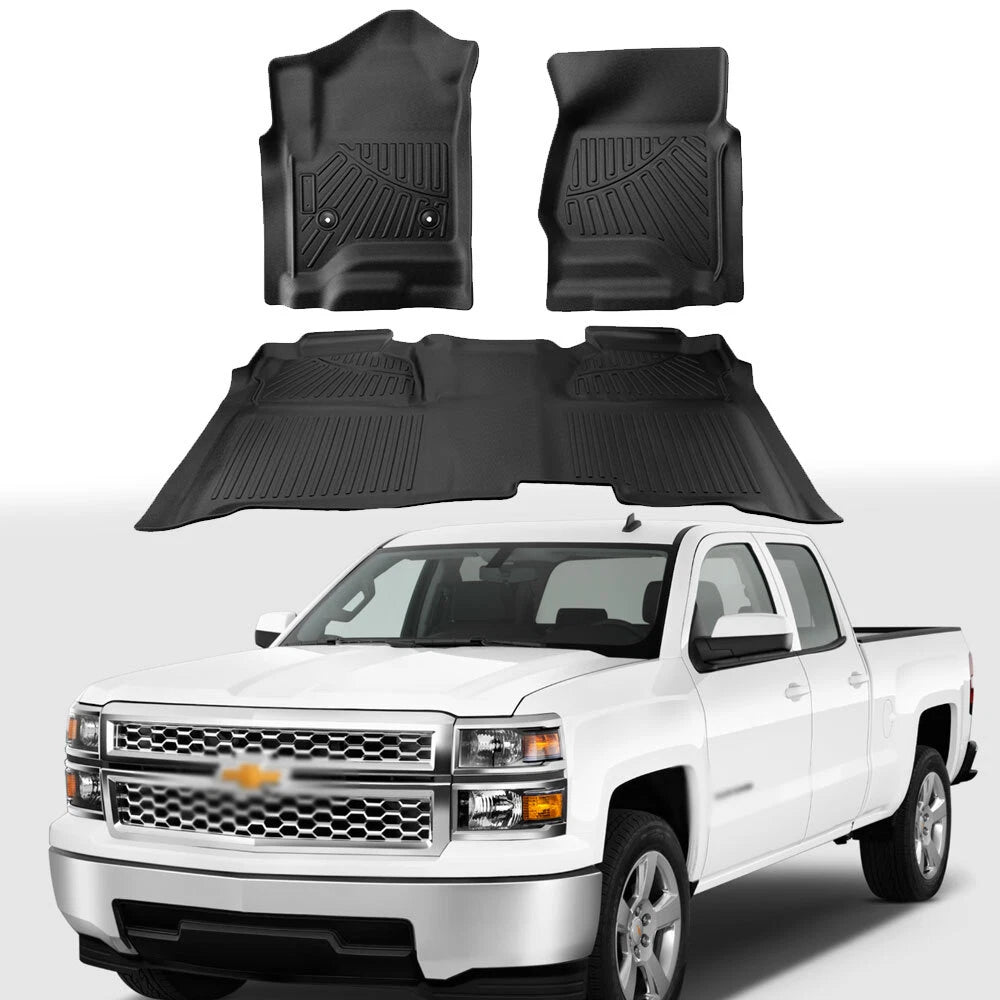 Set of 2 Floor Mats Liners for Chevy Silverado Crew Cab (2014–2018) TPE Rubber