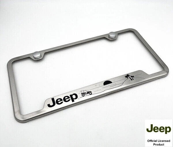 Brushed Stainless License Plate Frame with Jeep Script for Jeep Wrangler (2007–2023)