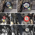 Purple Billet Engine Oil Filler Cap, Radiator Cap, Battery Tie Down for Make Model