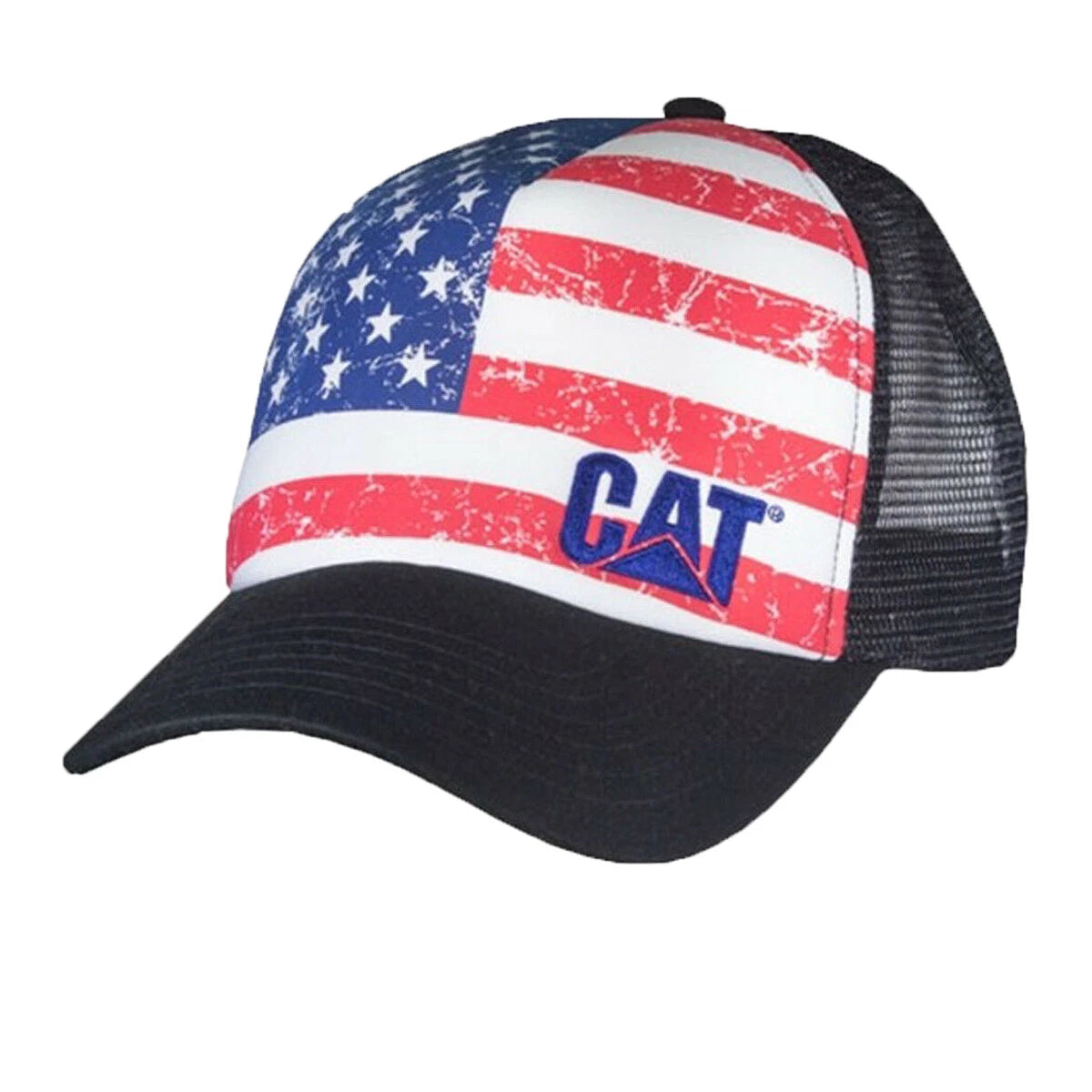 Star Spangled USA Flag Foam Mesh Trucker Snapback Cap for Caterpillar CAT Equipment