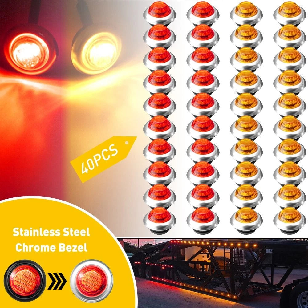 40X 3/4" Amber Red LED Side Marker Light for Truck Trailer (E)