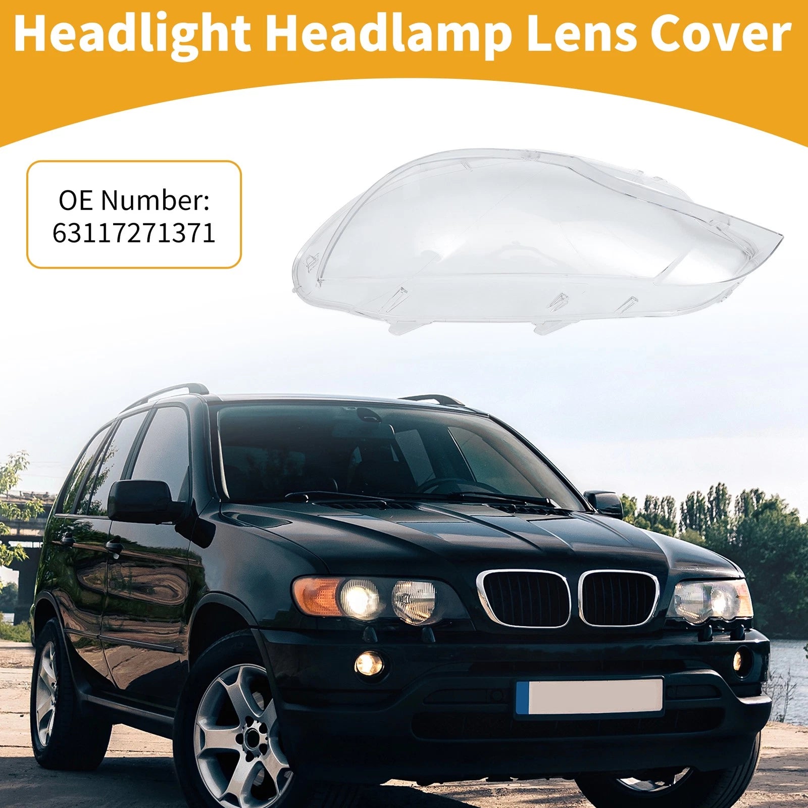 1 Pc Headlight Lens Cover for BMW X6 (2008–2014) No. 63117271371 Clear