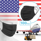 100 Packs - Black 3-Ply Disposable Face Mask Protective Cover
