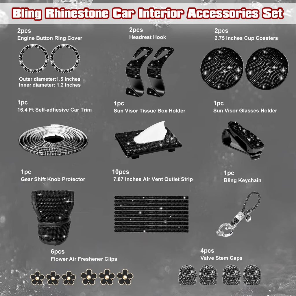 Engine Button Ring Tissue Holder for Black Bling Rhinestone Decor Kit (-)