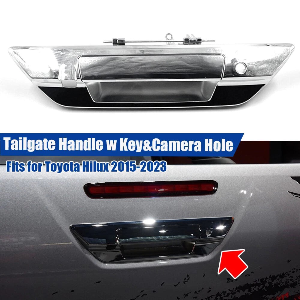 Chrome Rear Tailgate Handle for Toyota Hilux (2015–2023) W/ Key & Camera Holes
