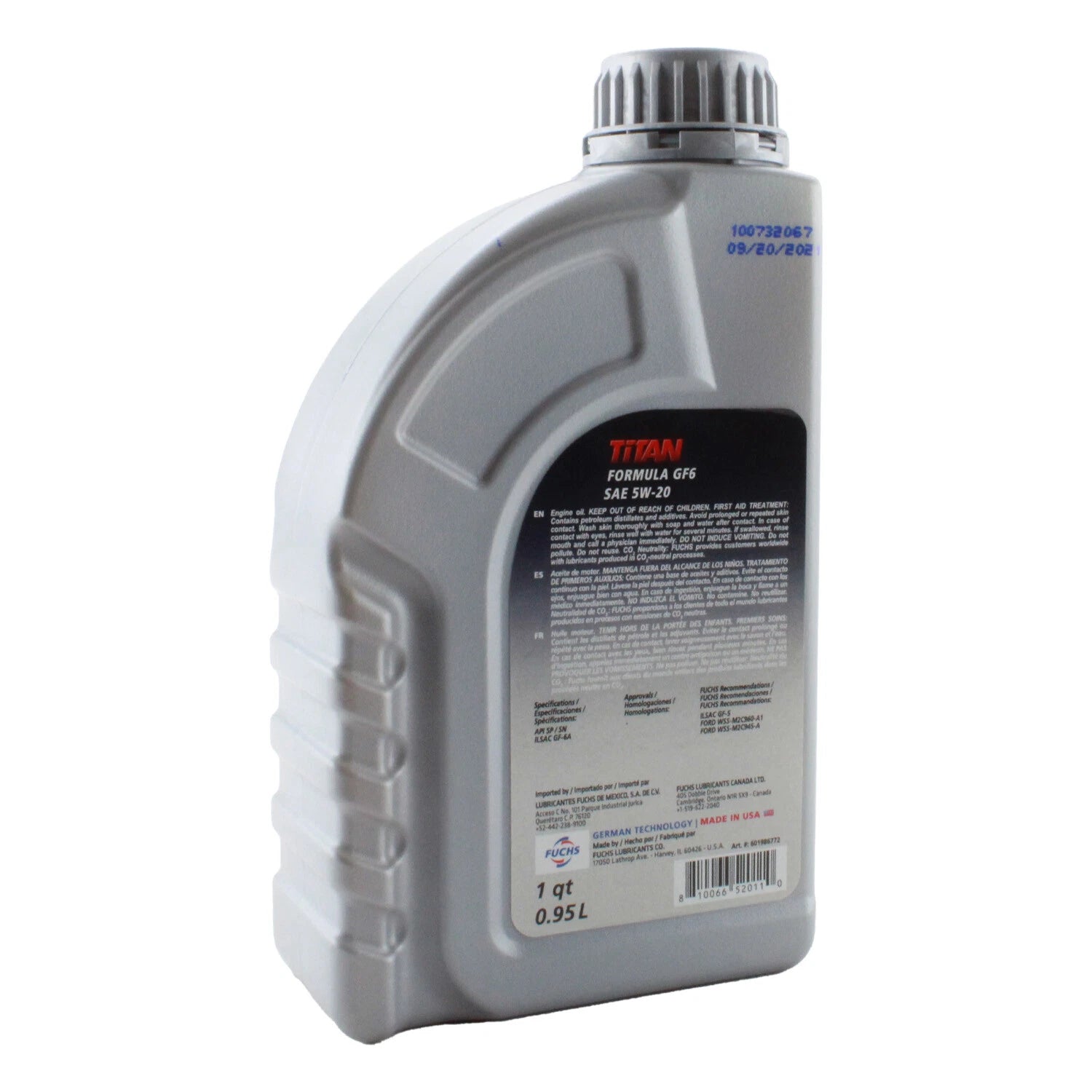 10 Quart Fuchs TITAN FORMULA GF-6 SAE 5W-20 Engine Oil for Ford Mazda (2020–2023)