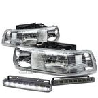 Set of 2 Chrome Housing Clear Lens Headlight + LED Fog Light for Silverado (1999–2002)