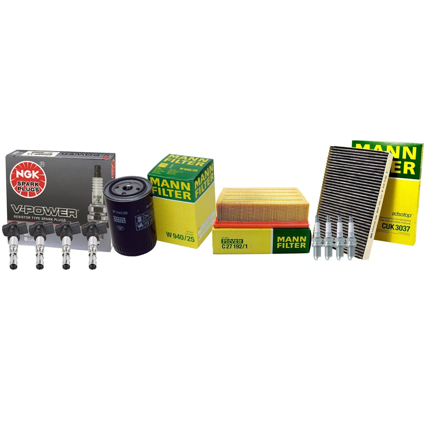 Set of 4 Mann Filters & 4 NGK V-Power Spark Plugs for Audi 1.8