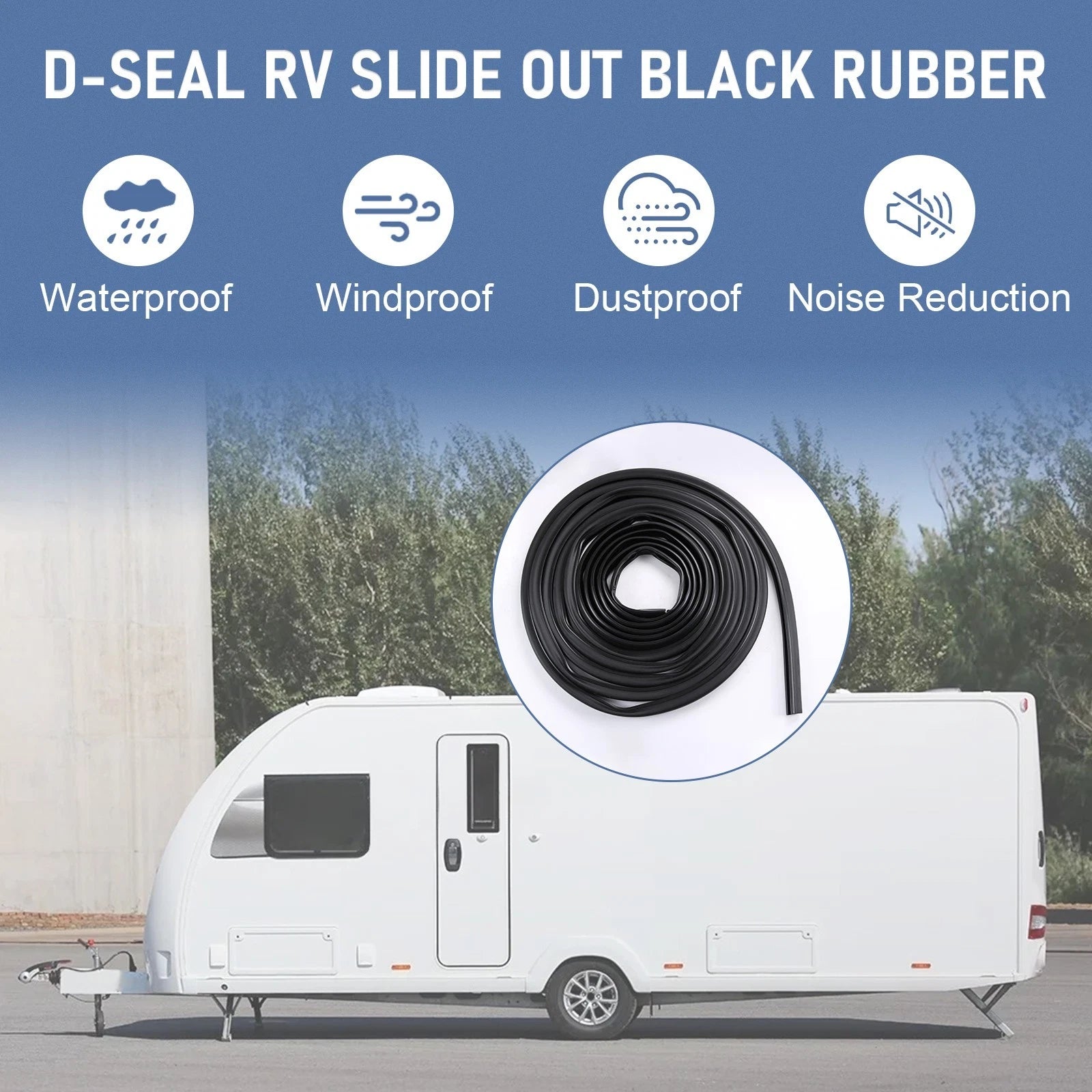 Rubber D Seal for RV Slide Out System (1" X 15/16" X 35')
