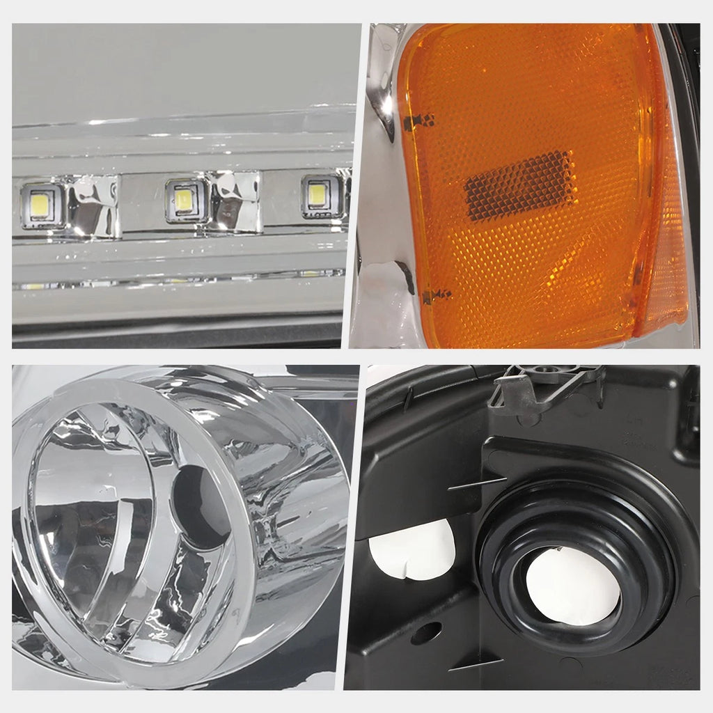 LED DRL Strip Headlight for Ford F150 (2004–2008) Chrome Housing Amber Corner