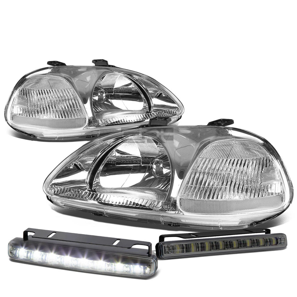 Chrome Housing Headlight + Clear Corner + Smoked LED Fog Light Kit for Honda Civic EK/EJ (1996–1998)