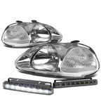 Chrome Housing Headlight + Clear Corner + Smoked LED Fog Light Kit for Honda Civic EK/EJ (1996–1998)