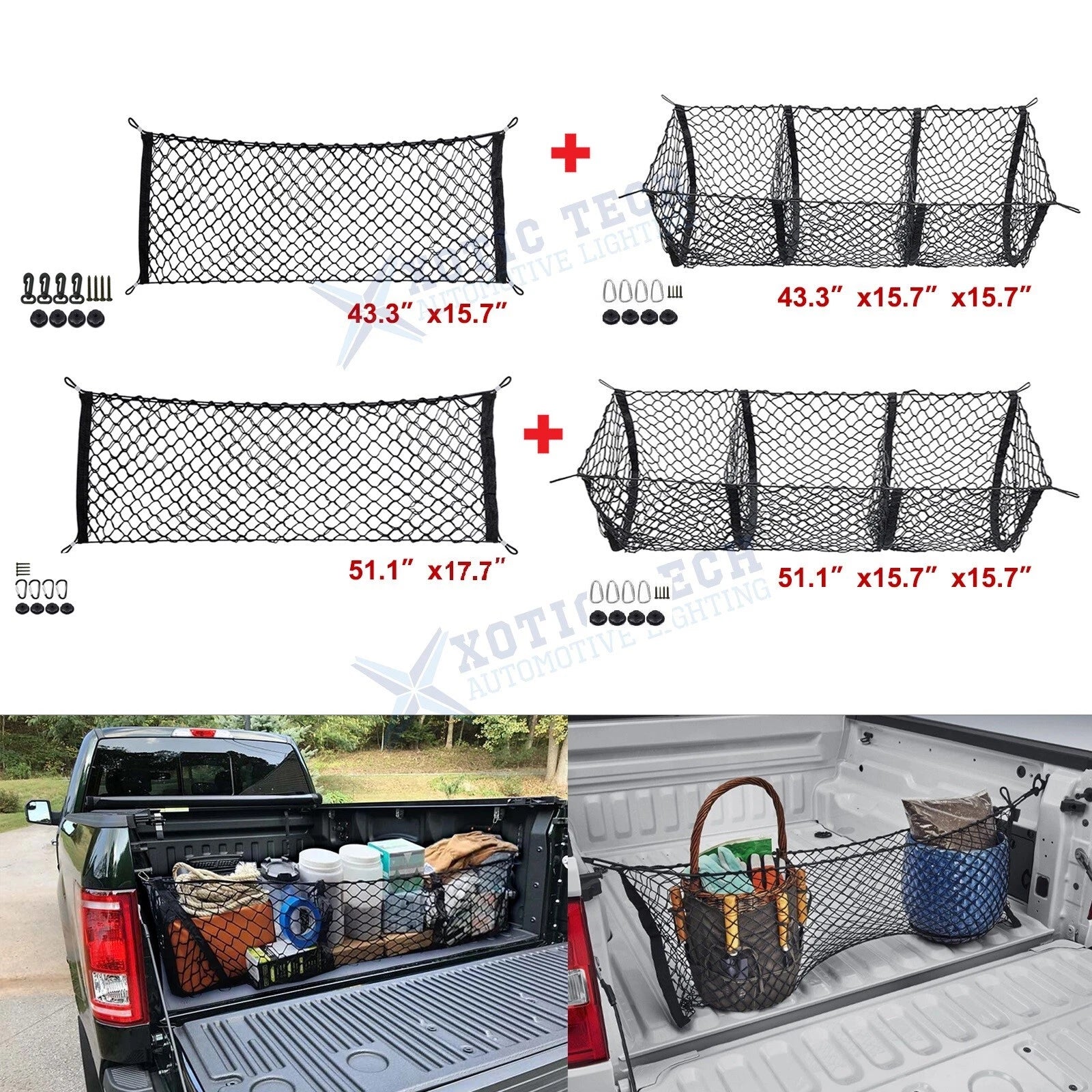 Nylon Truck Bed Divider Cargo Storage Net Organizer Combo Kit for Ford F-150 (2015–2023)