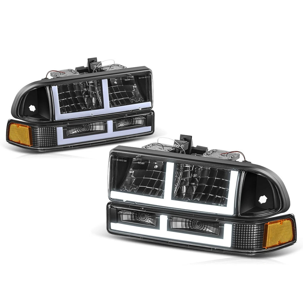 F-Shape LED DRL Switchback Headlights for Chevy Blazer/S10 (1998–2004)