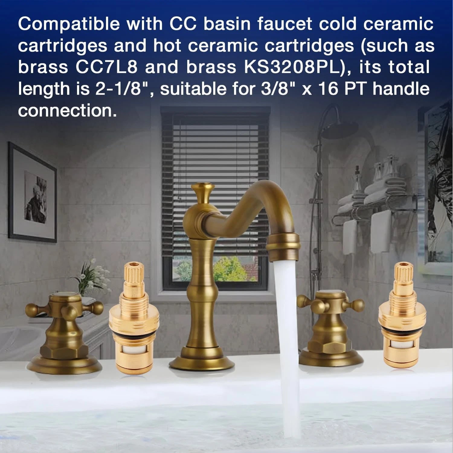 Set of 2 Brass Ceramic Valve Cartridges for CC Basin Faucet