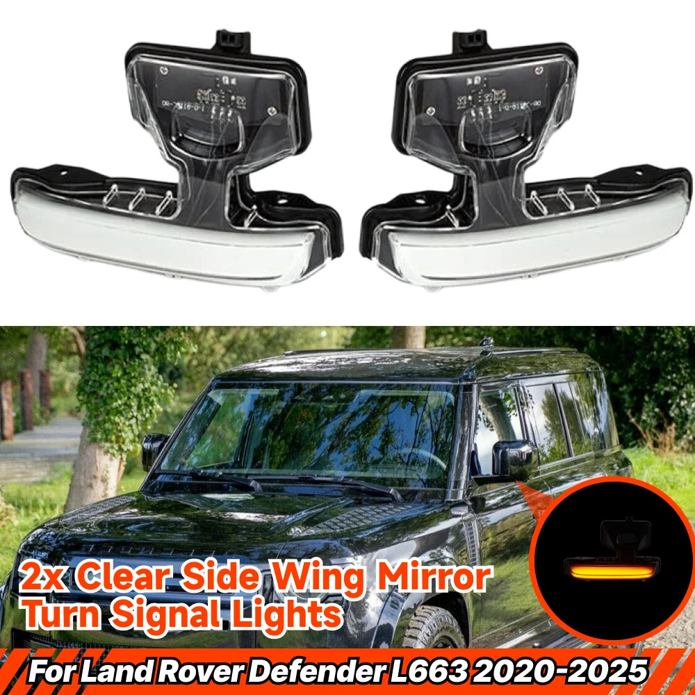 Clear LED Side Mirror Turn Signal Lights for Land Rover Defender L663 (2020–2025)