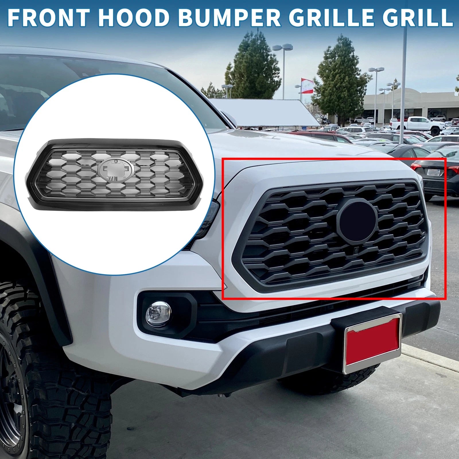 Front Hood Bumper Grille for Toyota Tacoma (2021–2023) Black Deep Gray