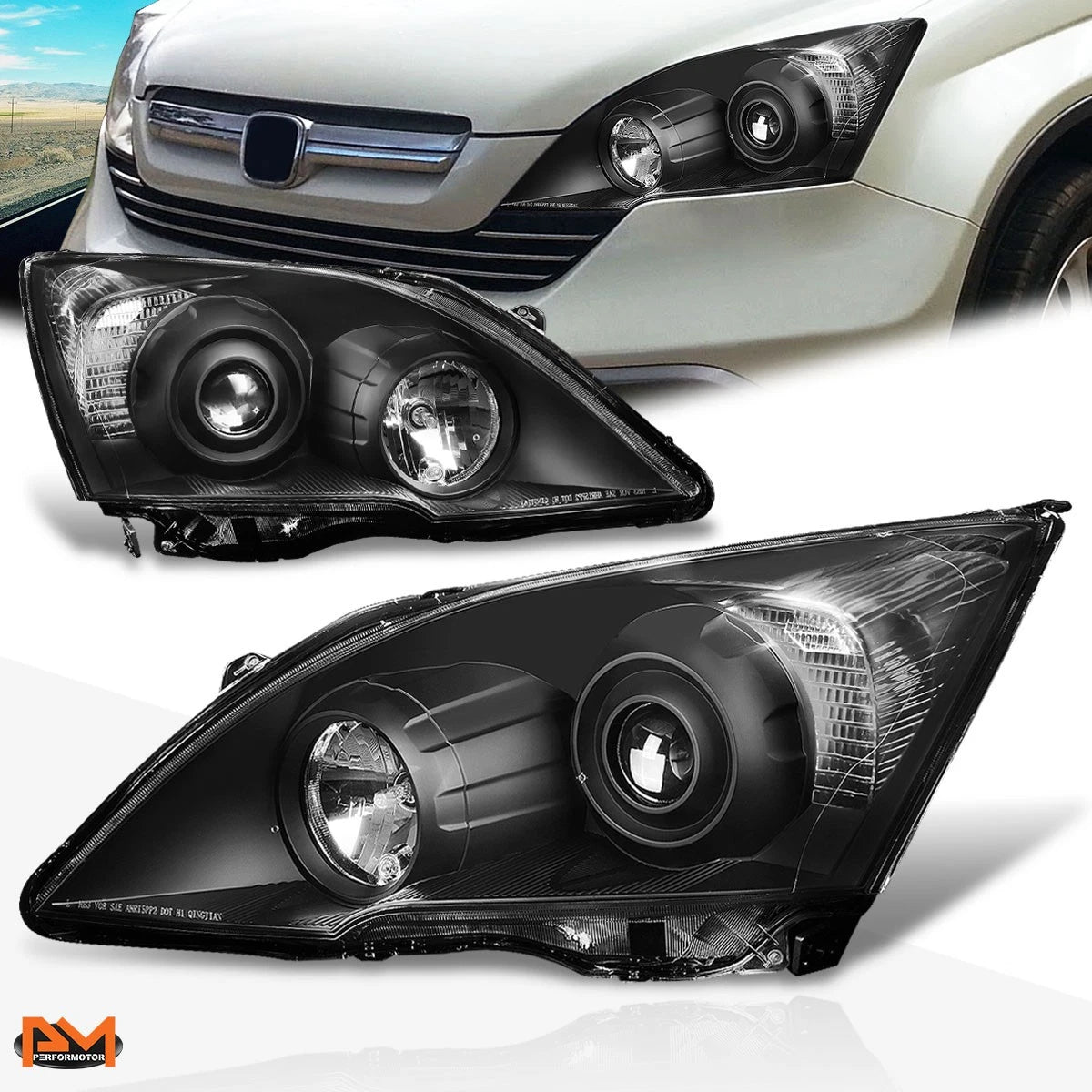 Projector Headlight Replacement for Honda CR-V (2007–2011) Black Housing