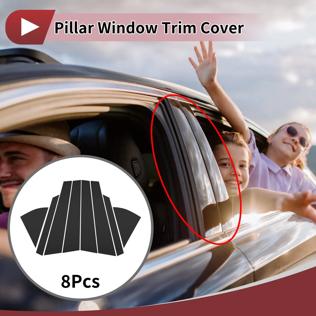 8 Pcs Door Pillar Window Trim for KIA Sonet (2021–2024) Black