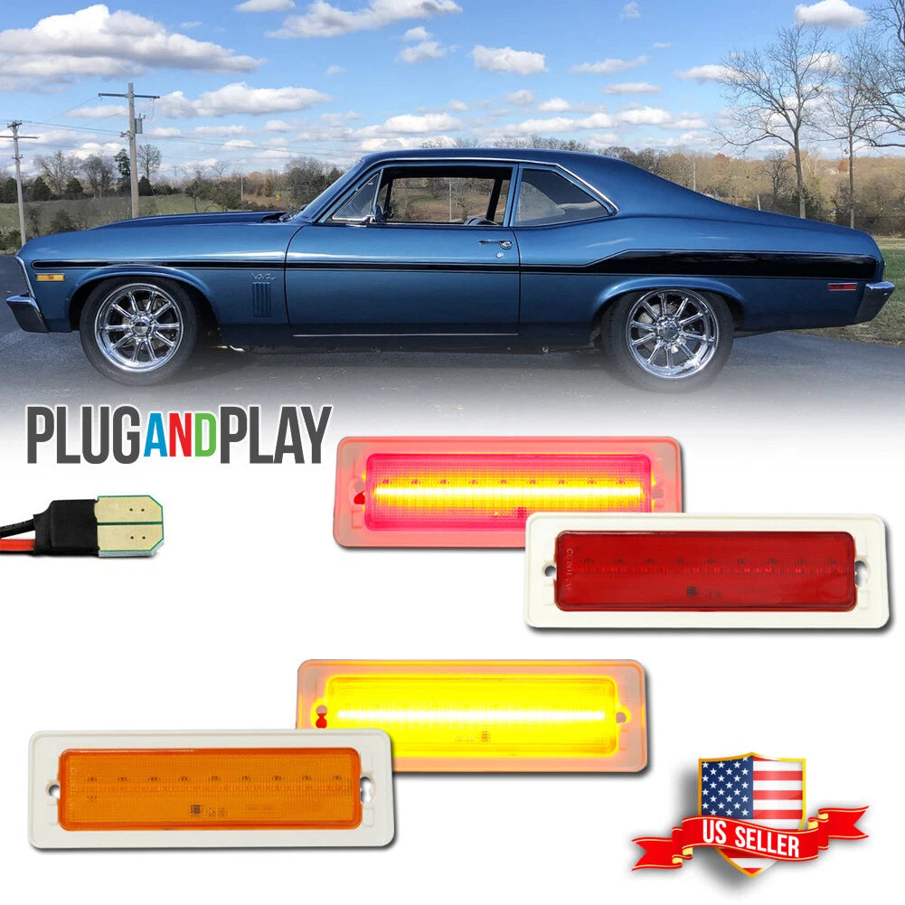 Set of 4 LED Bumper Side Marker Lights for Chevy Nova (1970–1974)