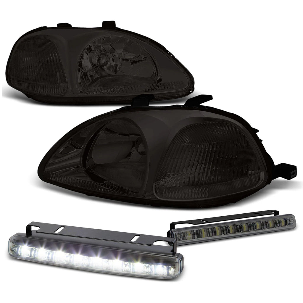 Smoked Housing Headlight + Clear Corner + LED Fog Light Kit for Honda Civic (1996–1998)