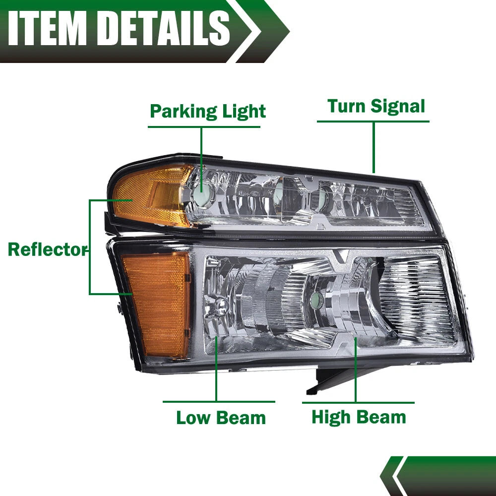 Headlight Assembly and Bumper Lights for GMC Canyon, Chevy Colorado (2004–2012)