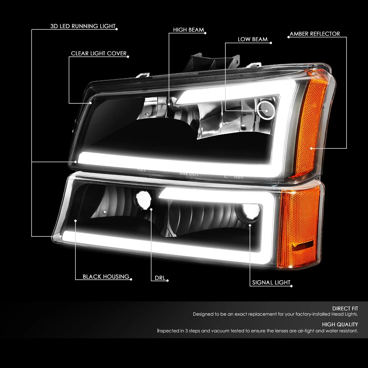 LED Bar Headlight Bumper Lamp for Chevy Avalanche (2003–2007)