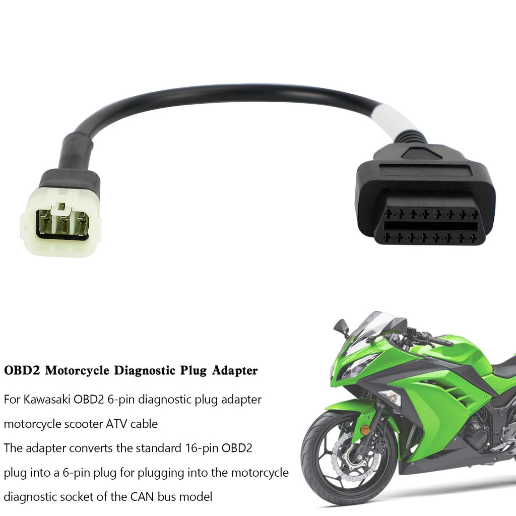 OBD2 6 Pin Diagnostic Plug Adapter for Kawasaki Motorcycle Scooter ATV