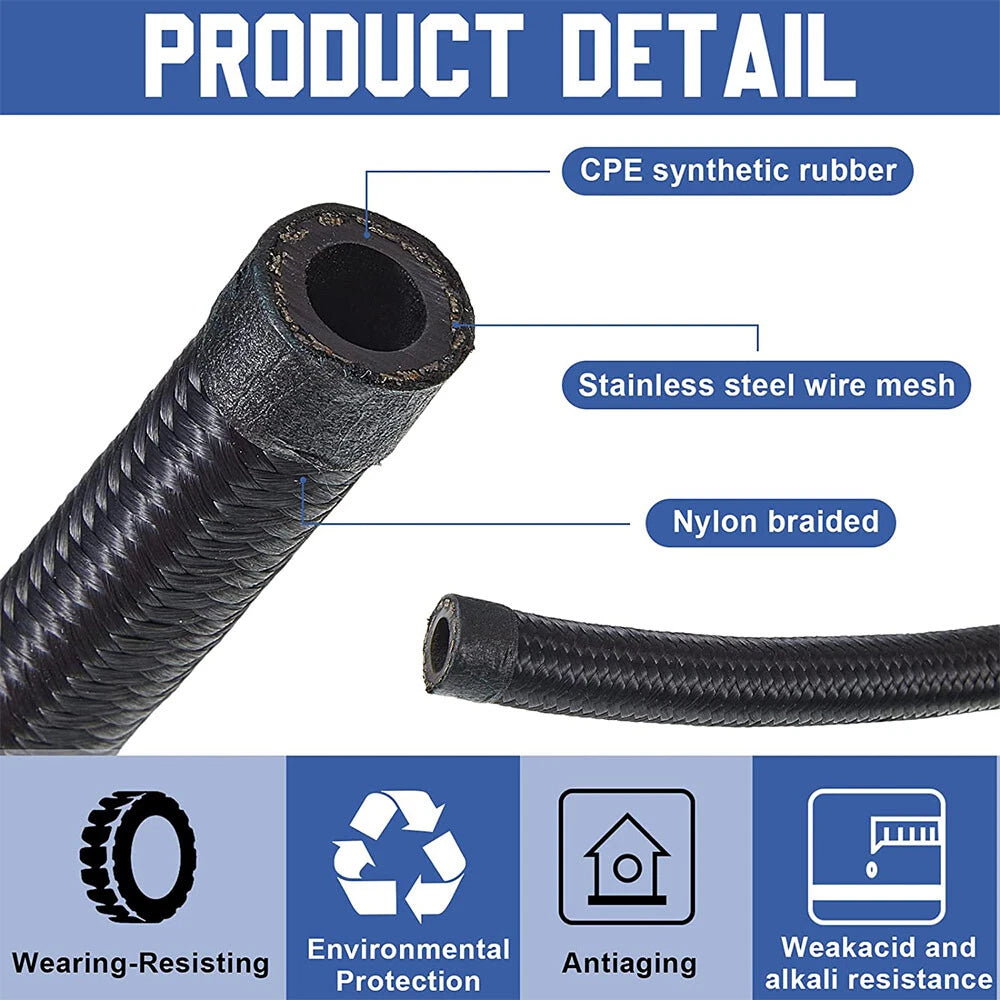 AN10 Steel Nylon Braided Oil Fuel Line Swivel Hose End Kit for 2010-2020
