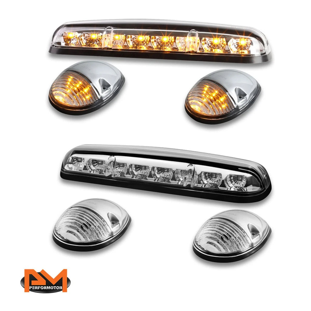 3Pcs Cab Roof Running Light Chrome Housing Yellow LED for Silverado/Sierra (2002–2007)