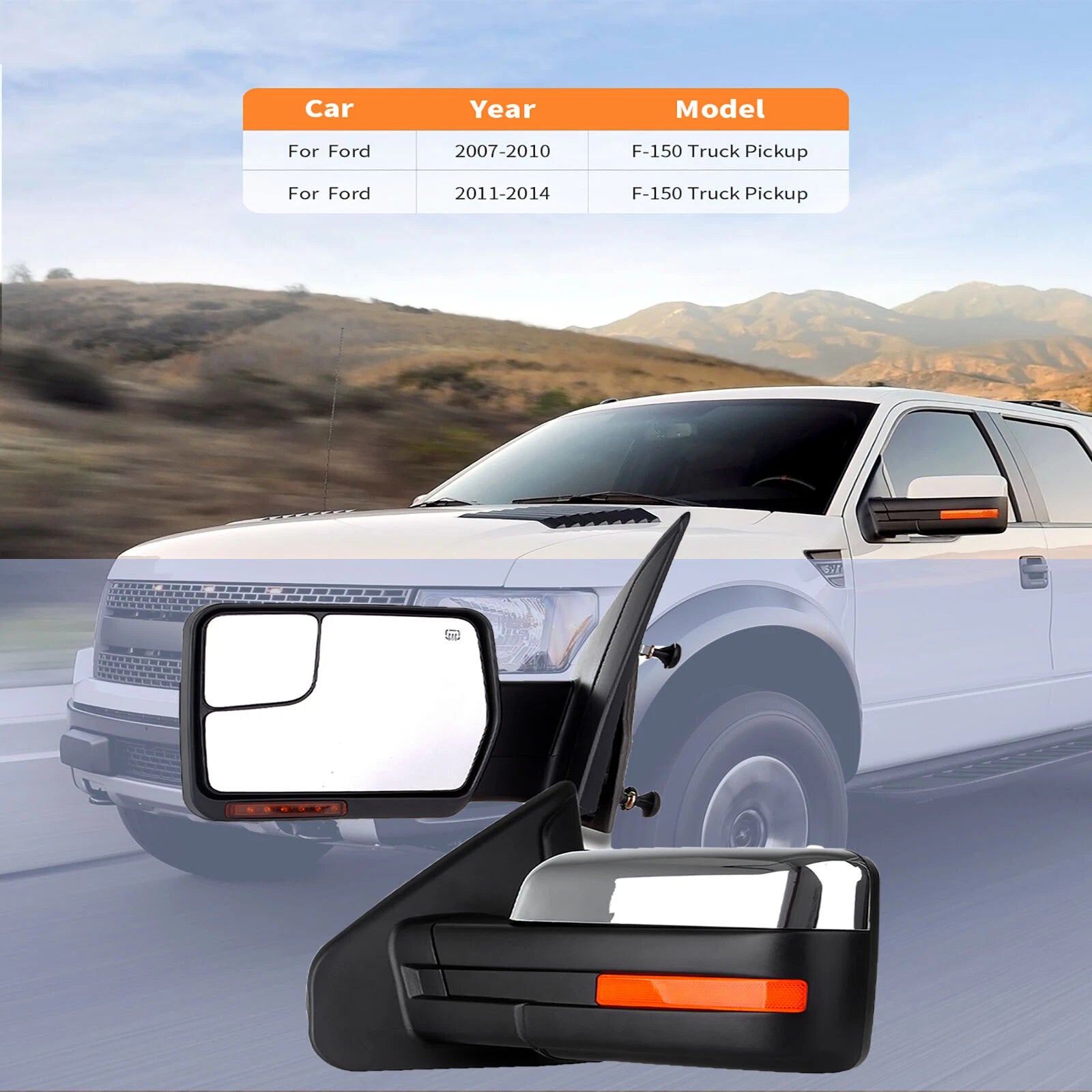 Pair Power Heated LED Signal Side View Mirrors for Ford F-150 (2004–2014)