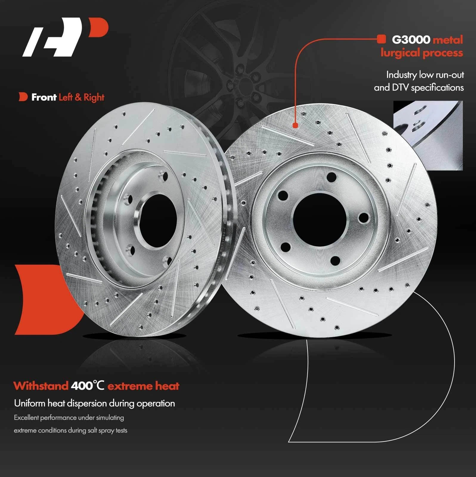 Front Drilled Brake Rotors & Ceramic Pads for Nissan Quest (2004–2009, 2011–2017)