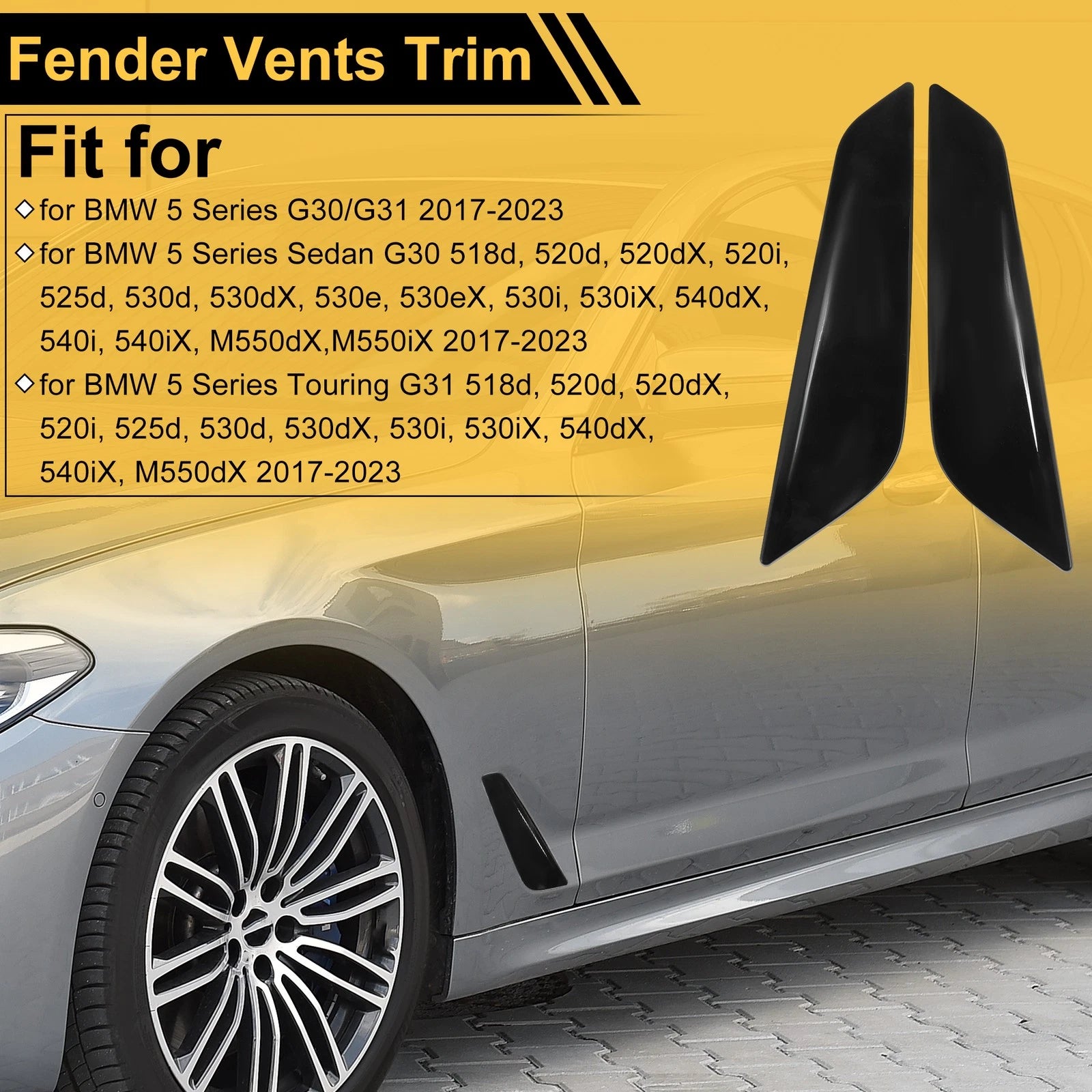 Air Flow Fender Vent Cover Trim for BMW 5 Series G30/G31 (2017–2023) Gloss Black 1 Pair