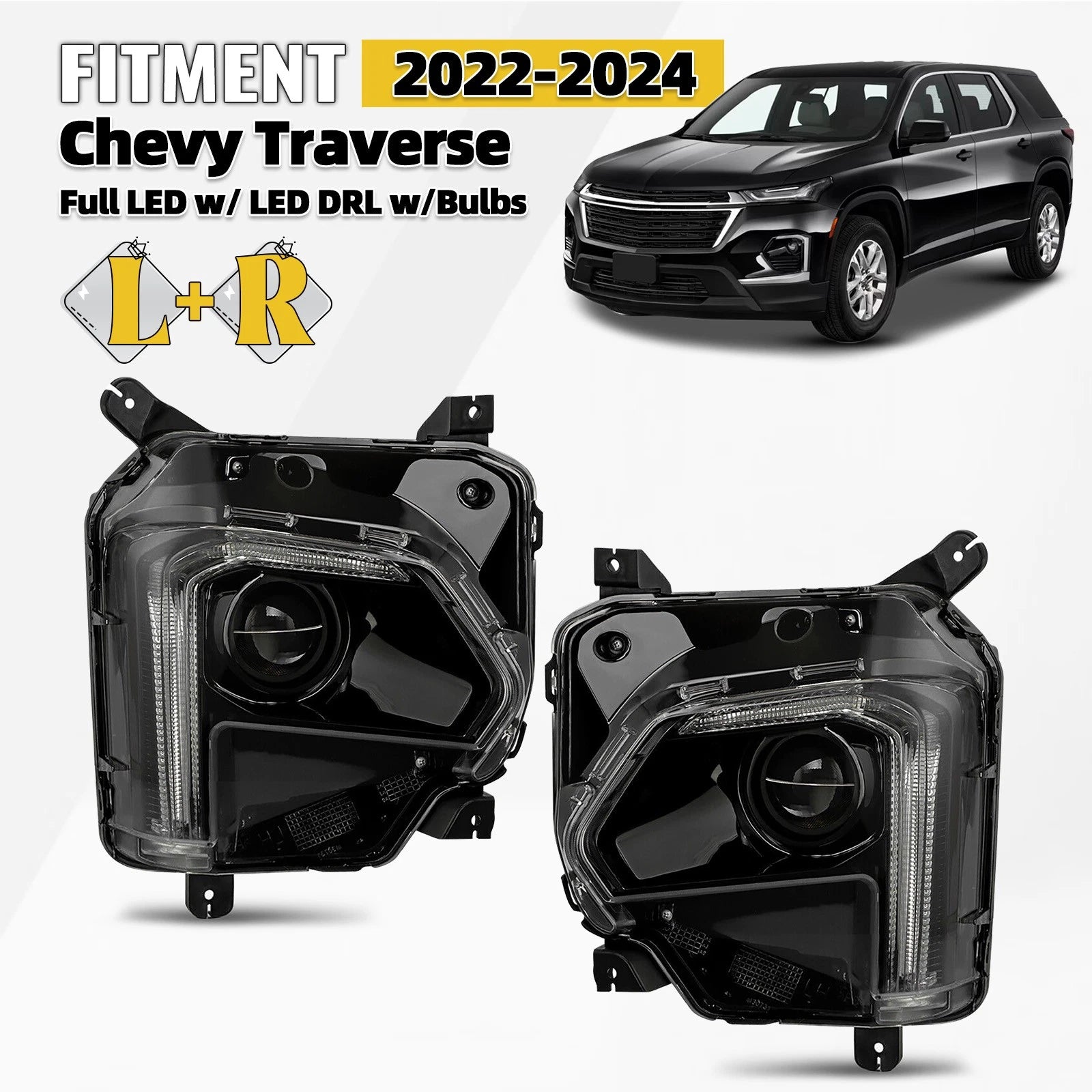 Full LED Headlight Set for Chevy Traverse (2022–2024) w/ LED DRL