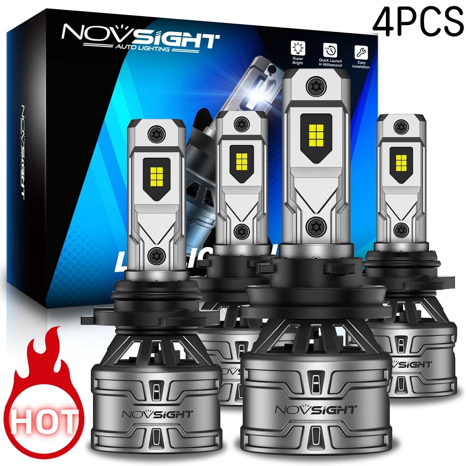 Set of 4 NOVSIGHT 9005 H11 LED Headlight Bulbs 6500K for High/Low Beam