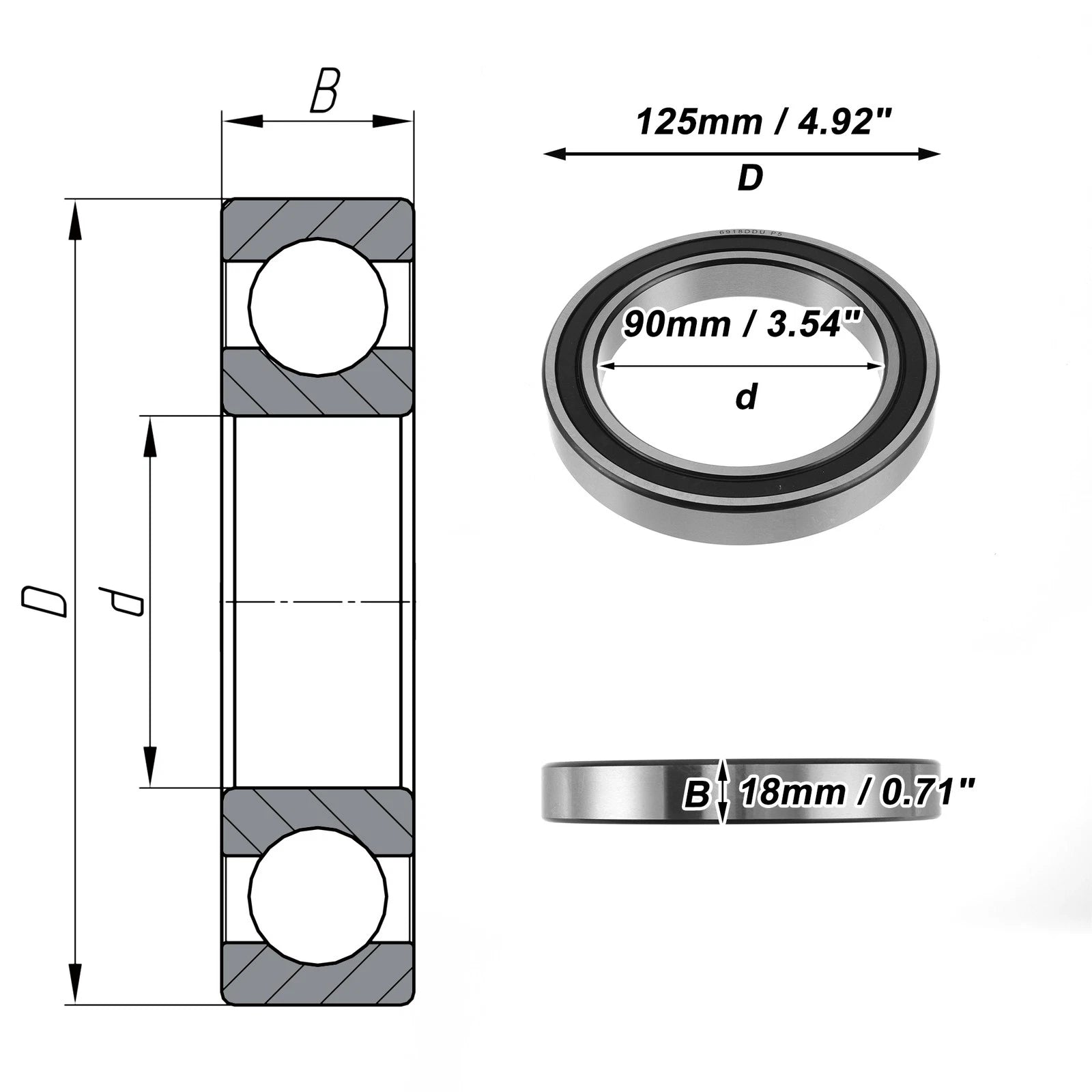 Deep Groove Ball Bearing 90x125x18mm for Scooter/Skateboard (1 Pc)