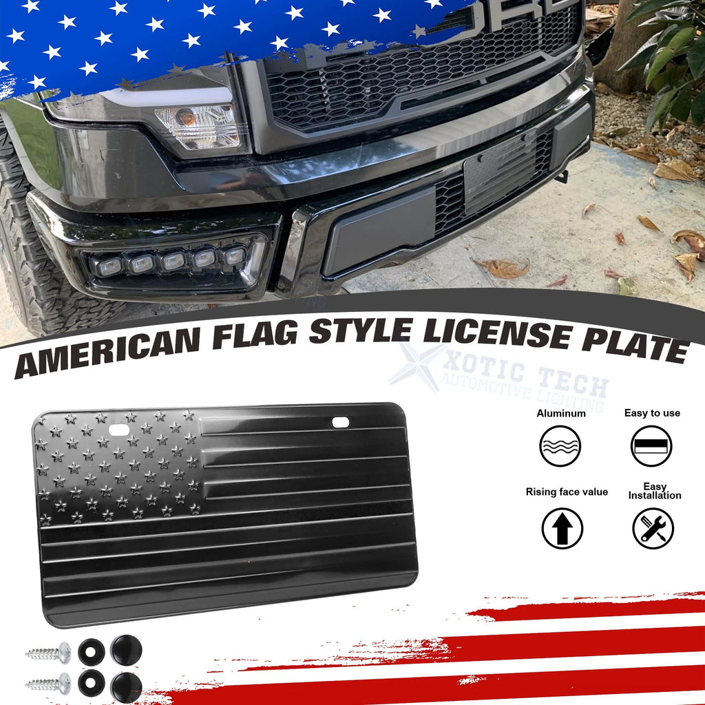 3D American Front Flag License Plate Vanity Gift for Patriotic Embossed Black (2020-2020)