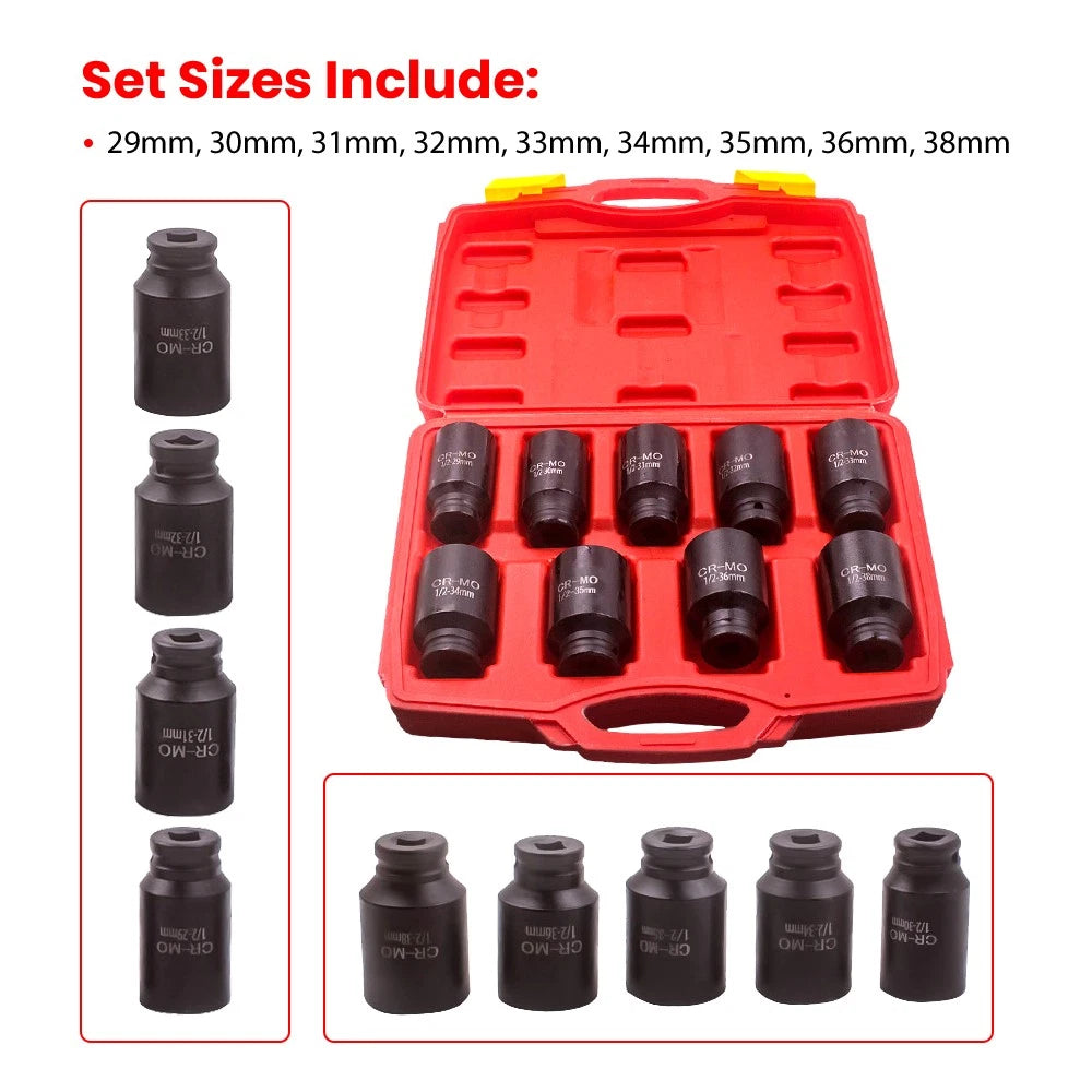 Socket Kit for Axle Hub Nut 29mm-38mm (1/2" Drive)
