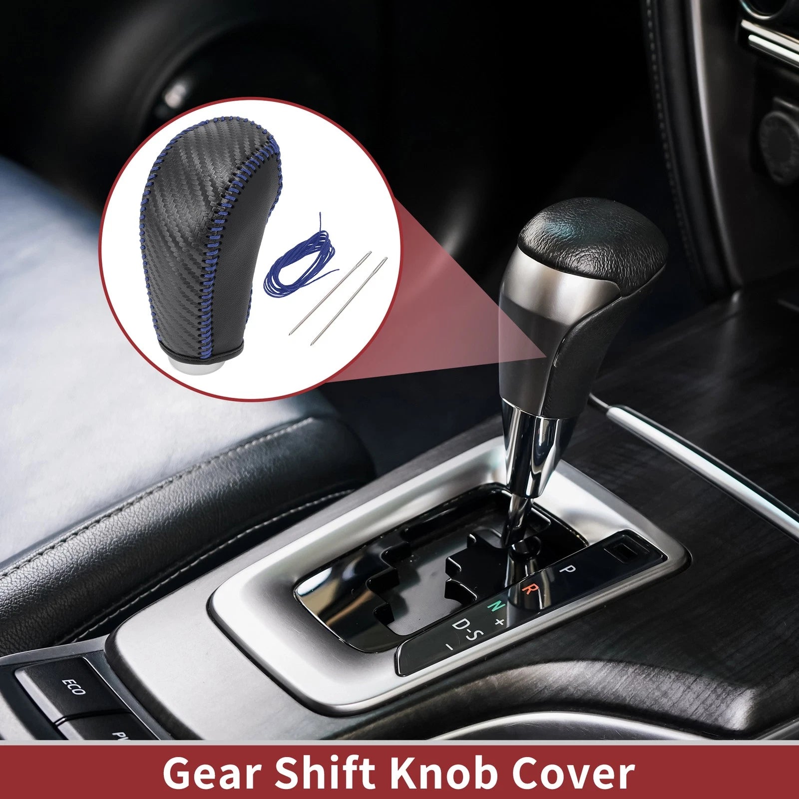 Gear Shift Knob Cover for Subaru Forester (2014–2017) Black Carbon Fiber Blue
