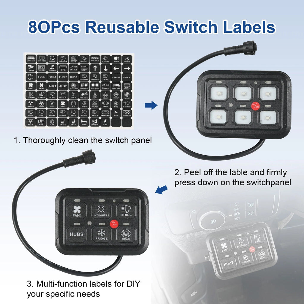 6 Gang Switch Panel for Car Boat (Dimmable, 720W, LED)