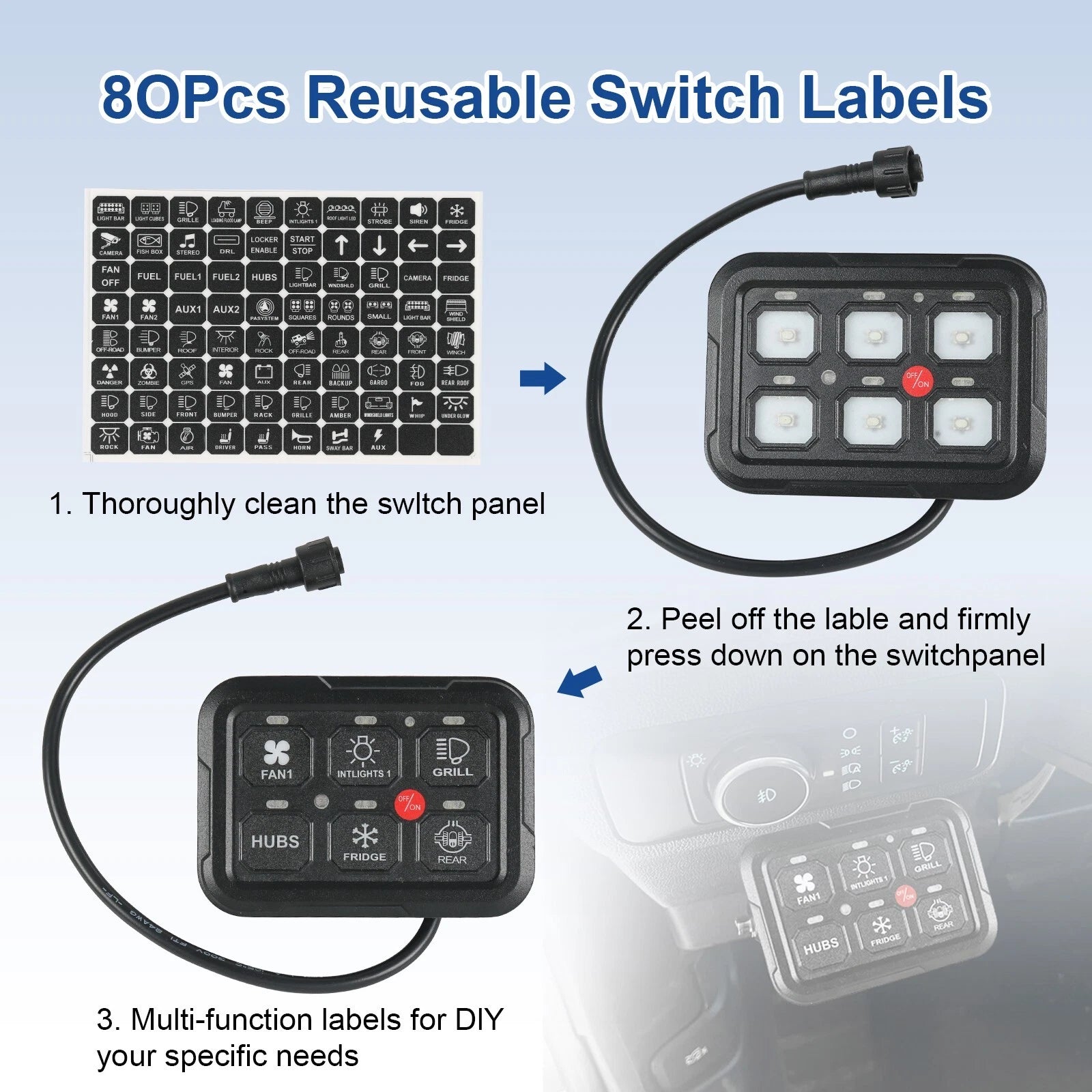 6 Gang Switch Panel for Car Boat (Dimmable, 720W, LED)