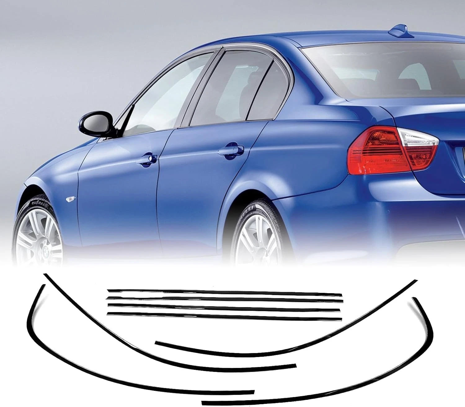 Set of 4 Window Sill Molding Trim Strips Gloss Black for BMW 3 Series E90 (2006–2012)