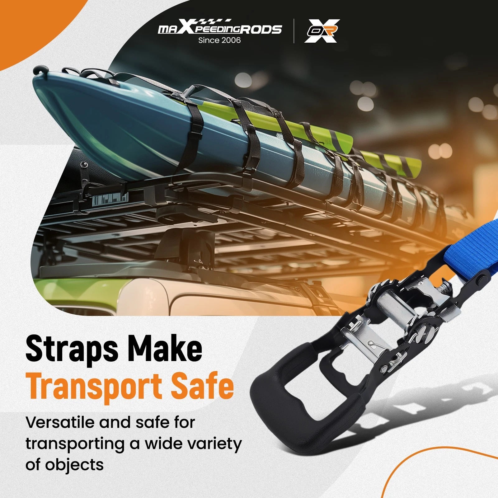 Set of 4 Heavy Duty Retractable Ratchet Tie Down Straps 1.5in x 15ft