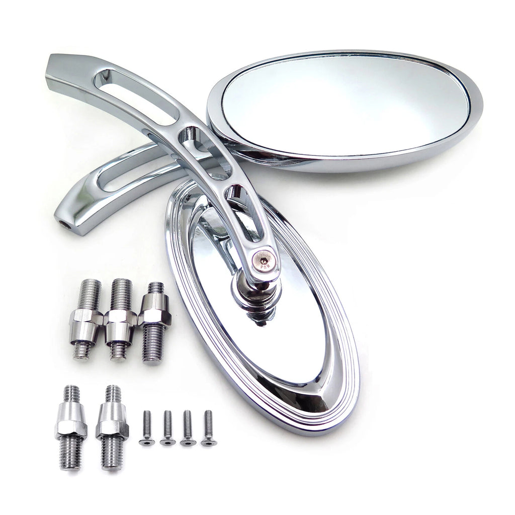 Oval Aluminum Chrome Mirror for Honda Kawasaki Suzuki Cruiser (All Years)